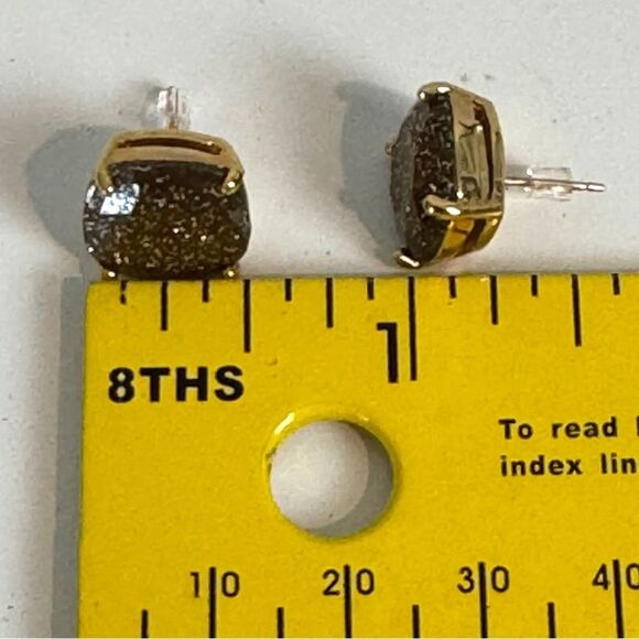 Kate Spade Gold Tone Brown Glitter Stud Earrings - Picture 4 of 4